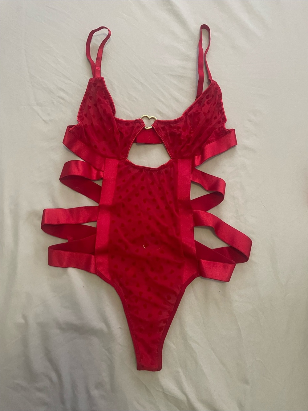 Fashion Nova Hot Pink Strappy Heart Cutout Teddy